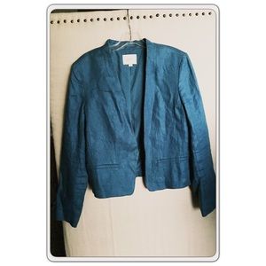 Blue Linen Blazer Collarless Open work wear Sz 12